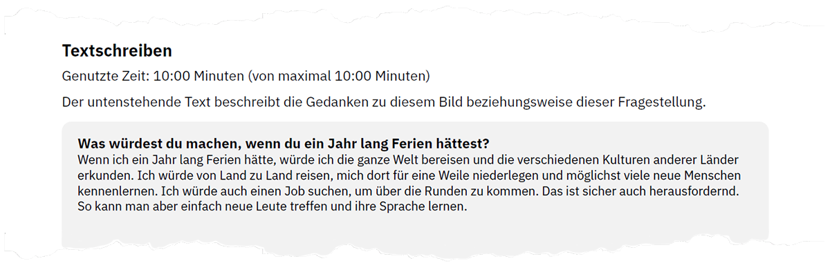 Abbildung 8. Beispielhafte Aufgabe Textschreiben auf Seite 4 der Auswertung.