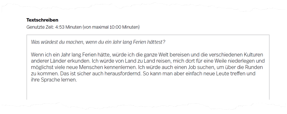 Abbildung 8. Beispielhafte Aufgabe Textschreiben auf Seite 4 der Auswertung.