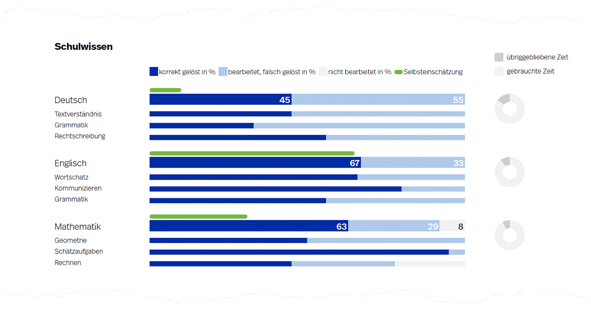 Abbildung 4. Beispielhafte Rohwerte des Schulwissens auf Seite 2 der Auswertung.