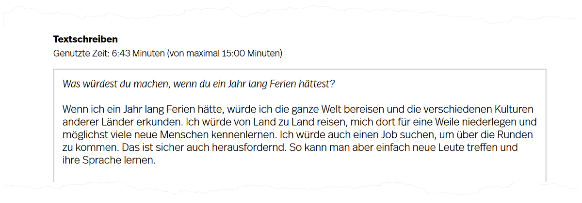 Abbildung 6. Beispielhafte Aufgabe Textschreiben auf Seite 4 der Auswertung