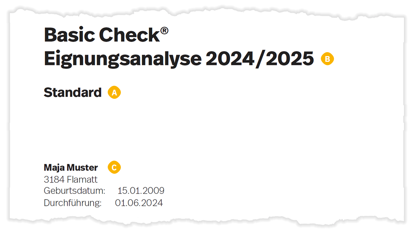 Basic Check: Seite 1 der Auswertung